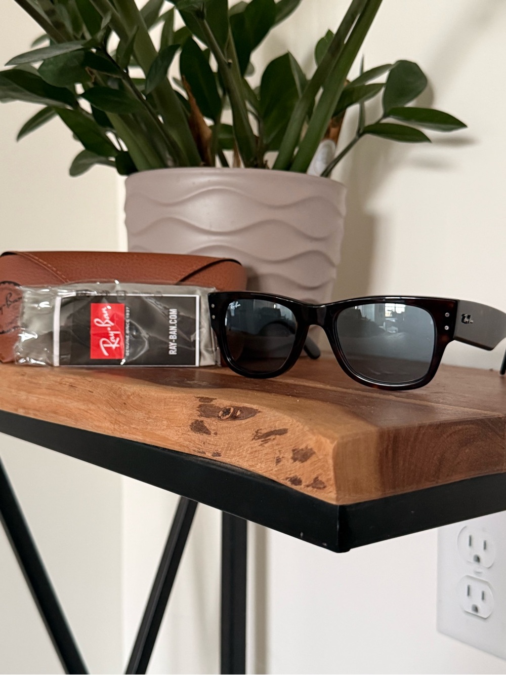 Ray-Ban Summer Capsule Mega Wayfarer Brown Frame Sunglasses with Blue Lenses